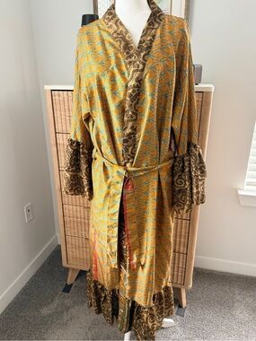 K&K handmade Sari silk kimono OOAK patchwork W/ belt